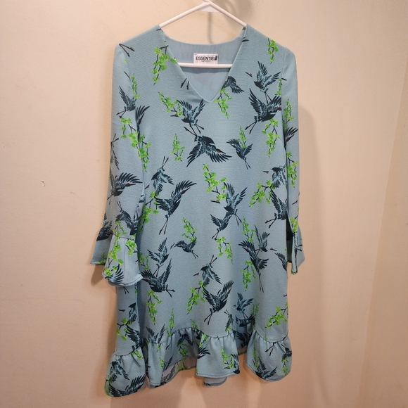 ESSENTIEL Women's Casual Relaxed fit Blue Dress with Bird Print Fits M - Picture 4 of 14